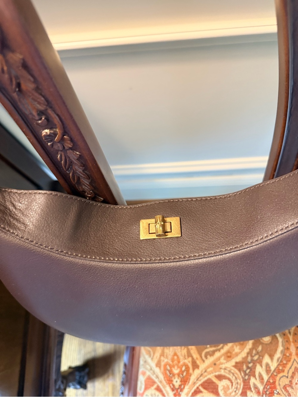 J.McLaughlin NWOT Cocoa Brown Leather handbag. Top bamboo latch closure. - Picture 4 of 15